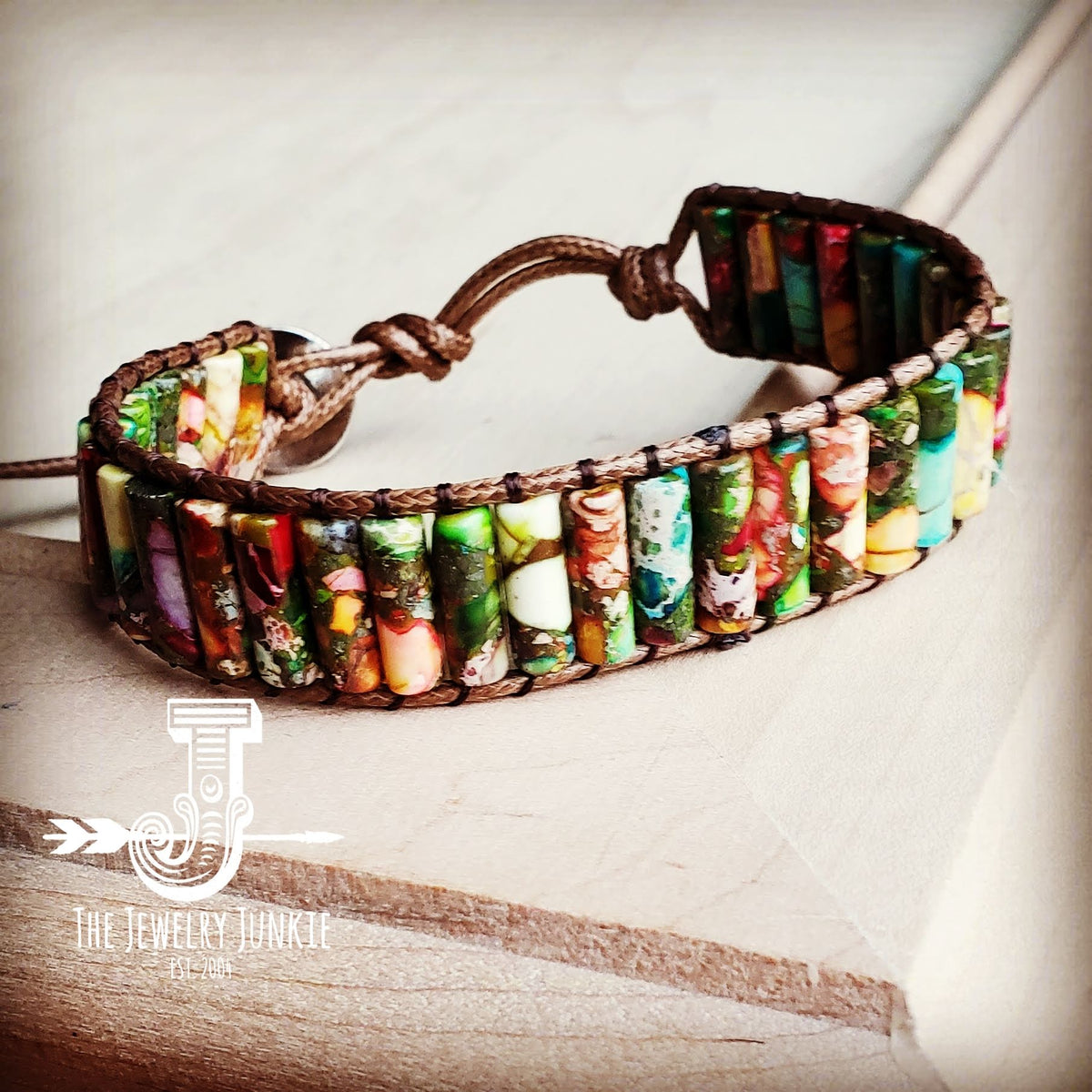 Woven Regalite Stacked Stone Bracelet-Multi