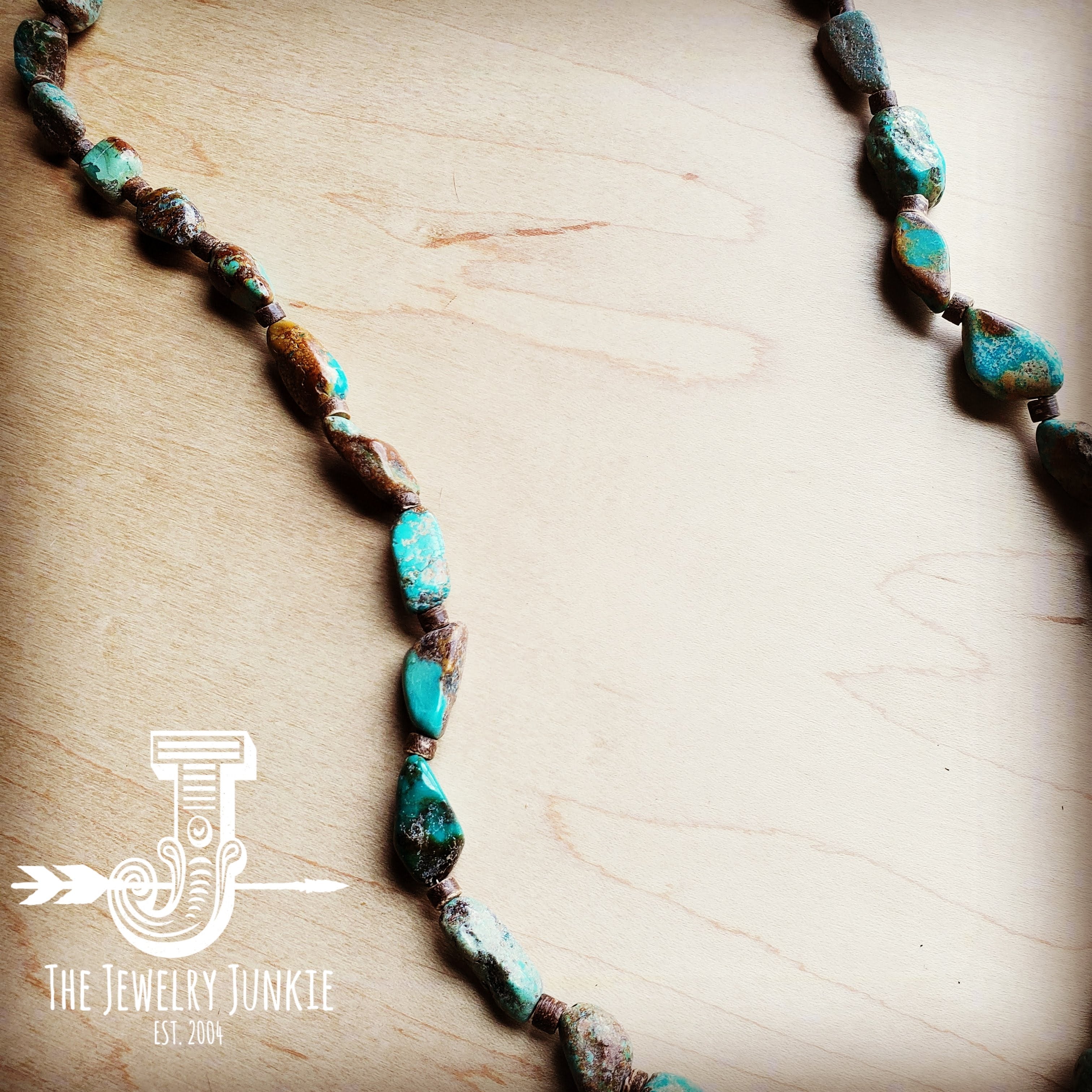 Genuine Long Natural Turquoise and Wood Layering Necklace