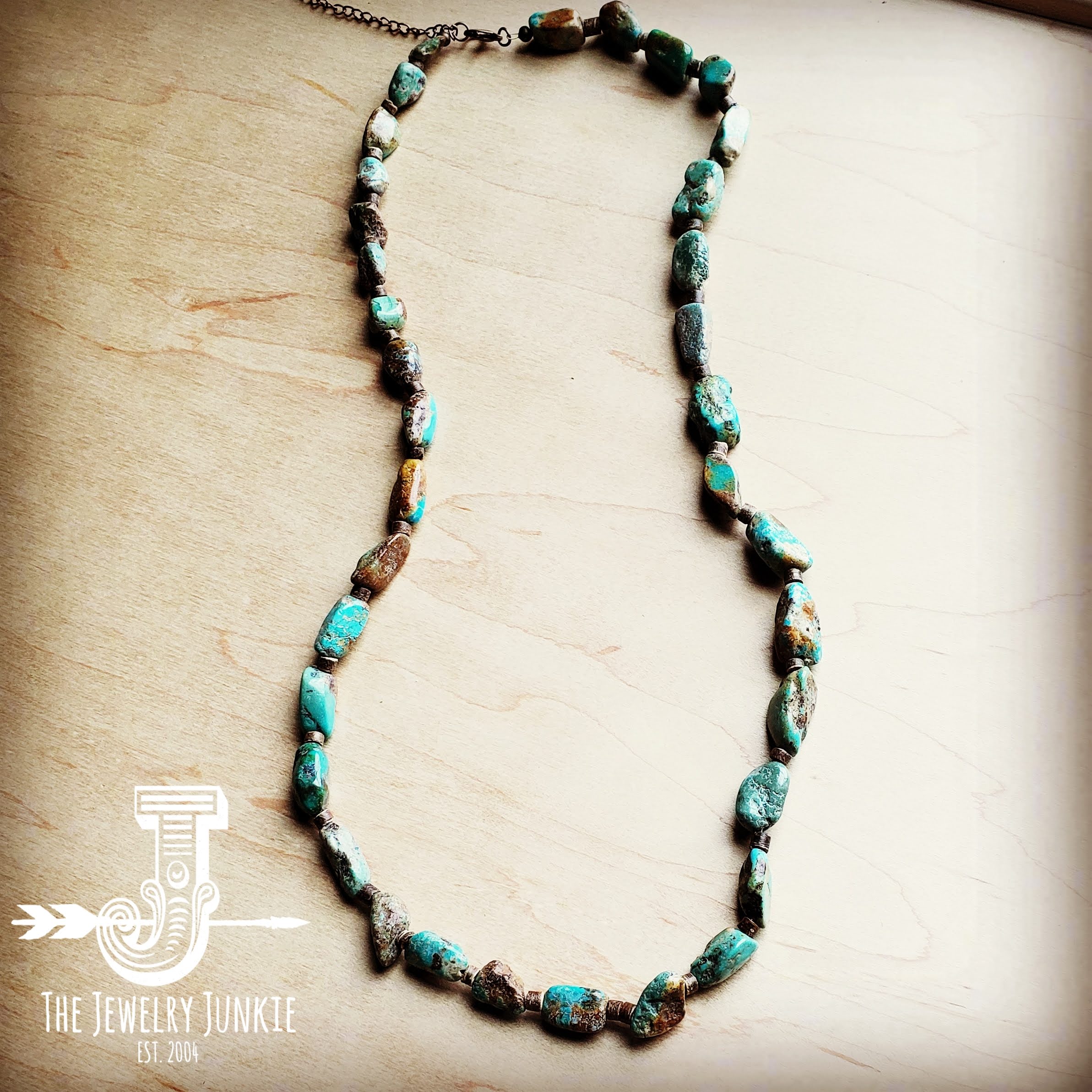 Genuine Long Natural Turquoise and Wood Layering Necklace