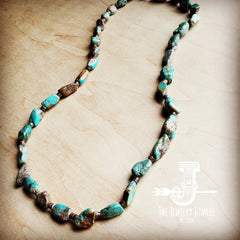 Genuine Long Natural Turquoise and Wood Layering Necklace