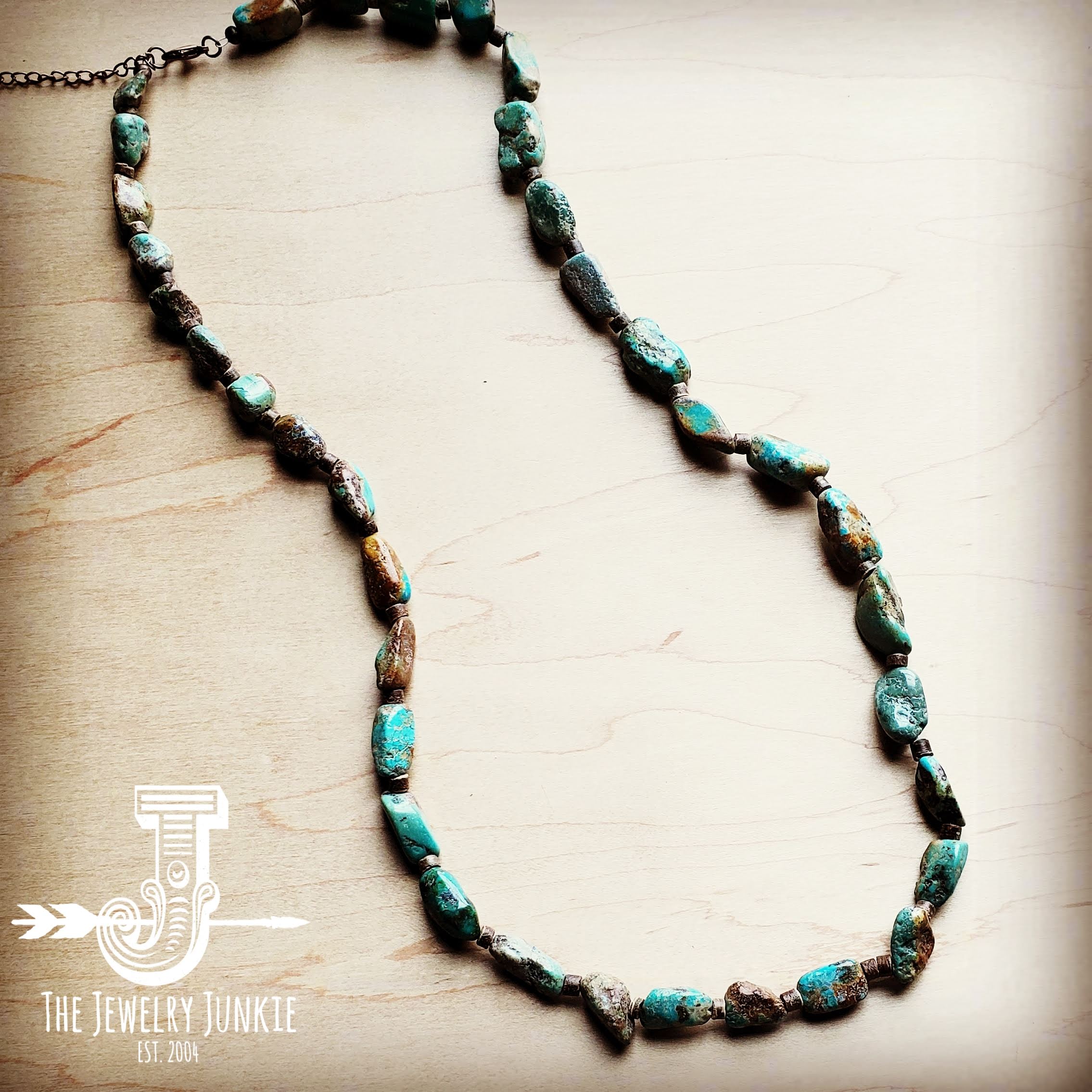 Genuine Long Natural Turquoise and Wood Layering Necklace