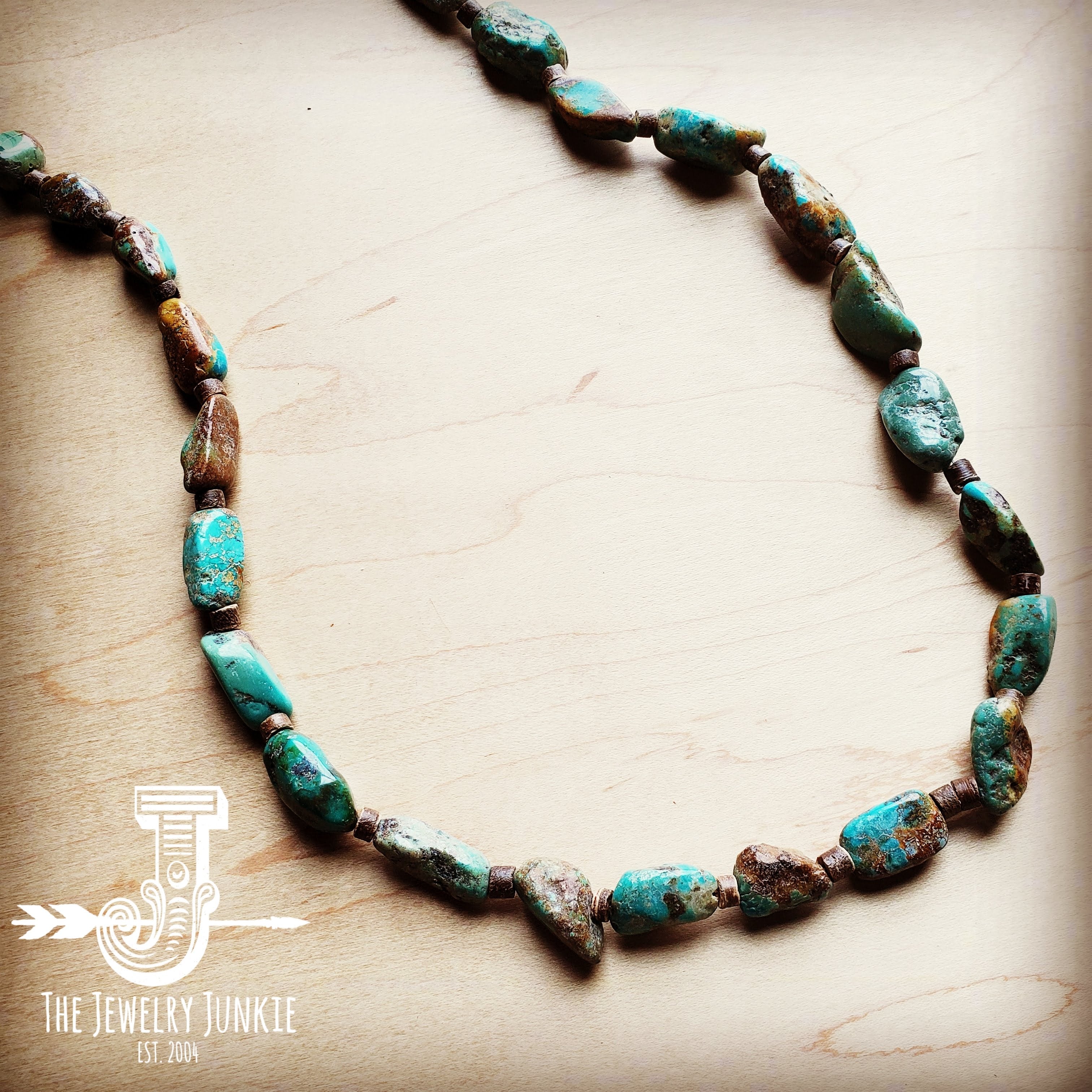 Genuine Long Natural Turquoise and Wood Layering Necklace