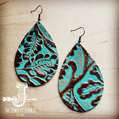 Leather Teardrop Earrings in Cowboy Turquoise