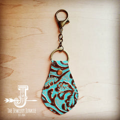 Embossed Leather Key Chain - Cowboy Turquoise