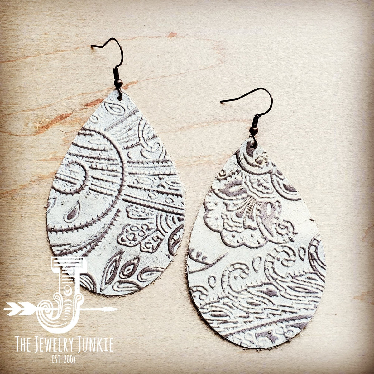 Leather Teardrop Earring-Oyster Paisley