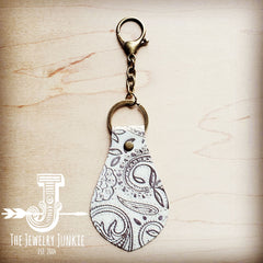 Embossed Leather Key Chain - Oyster Paisley