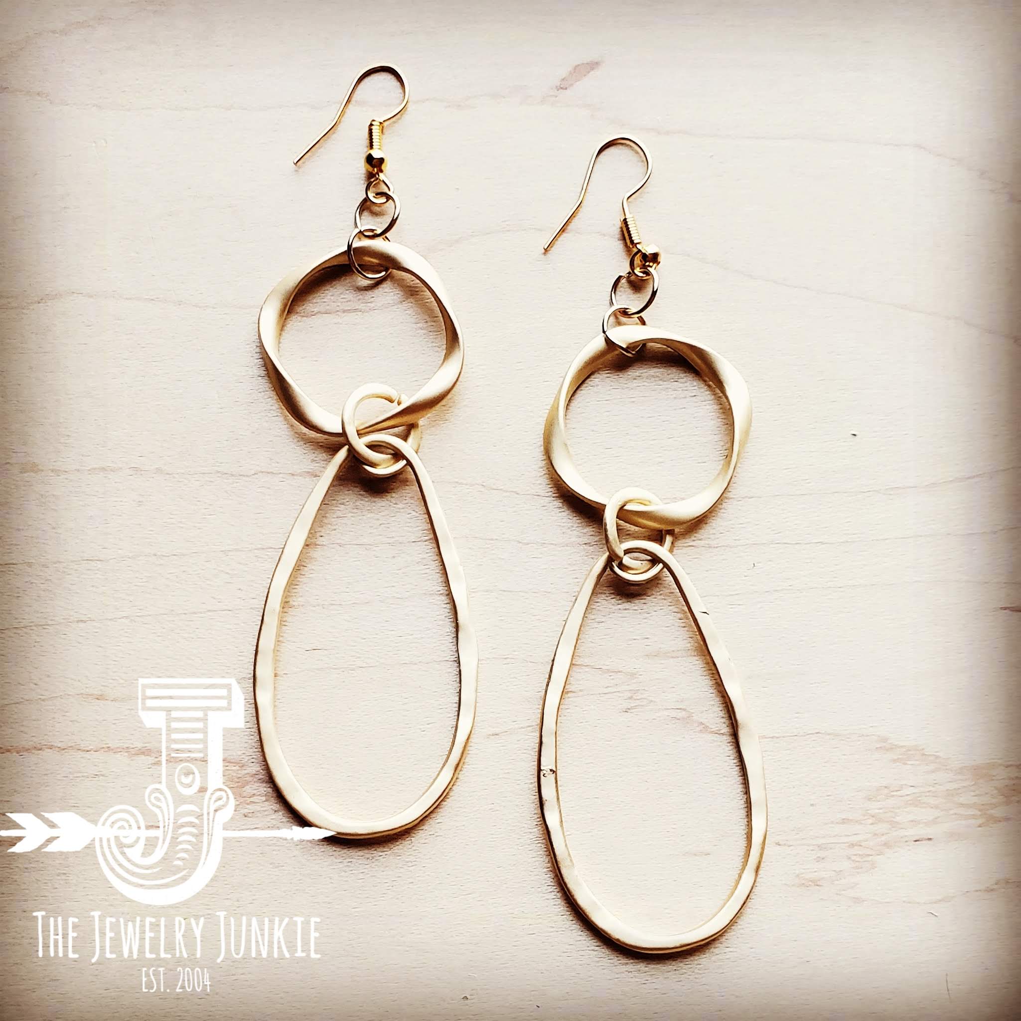 Matte Gold Hoop Earrings with Oval Hoop Dangle