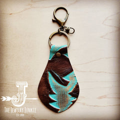 Embossed Leather Key Chain -Turquoise Laredo