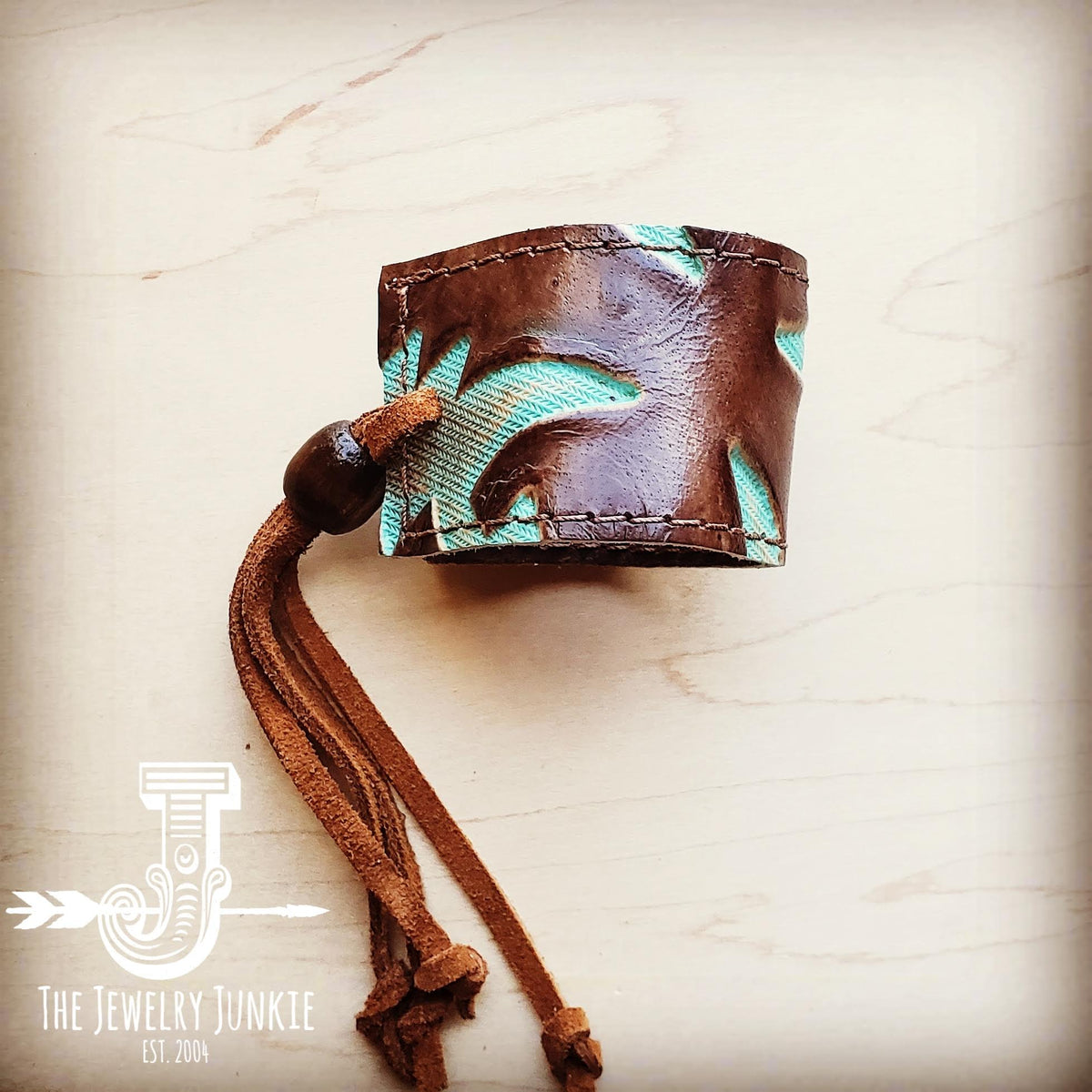 Leather Cuff w/ Adjustable Tie in Turquoise Laredo