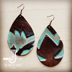 Leather Teardrop Earrings-Brown and Turquoise Laredo