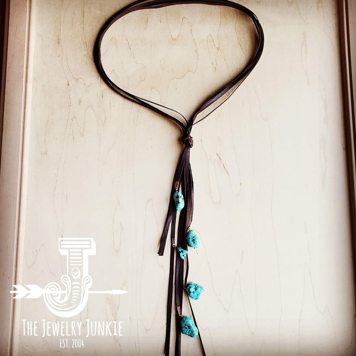 Brown Leather Lasso Necklace with Turquoise Accents