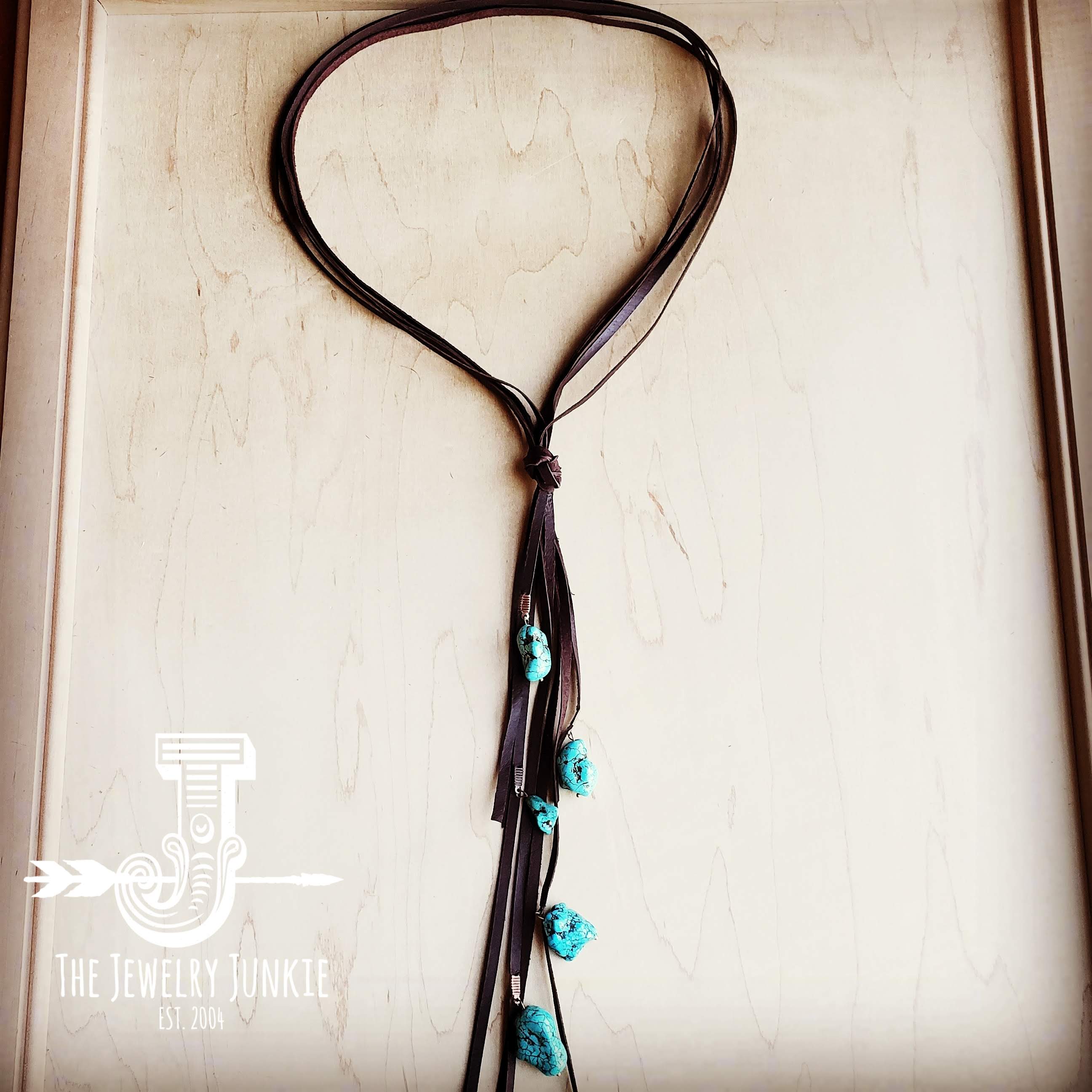 Brown Leather Lasso Necklace with Turquoise Accents