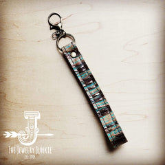 Embossed Leather Key Chain Strap Turquoise Chateau