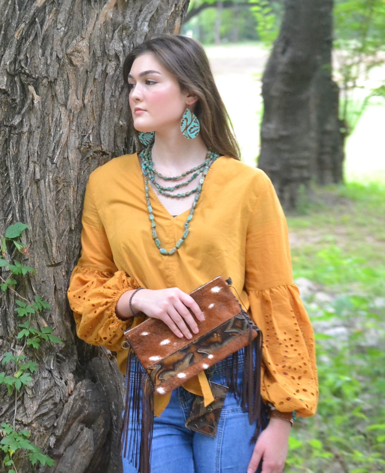 Leather Teardrop Earrings in Cowboy Turquoise