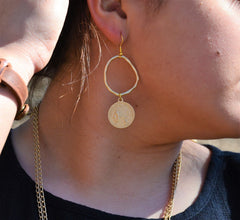 Matte Gold Hoop Earrings with Coin Dangle